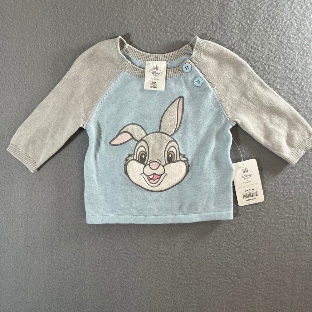 NWT Disney Baby Thumper Bambi Blue Grey Knit Sweater 3-6M